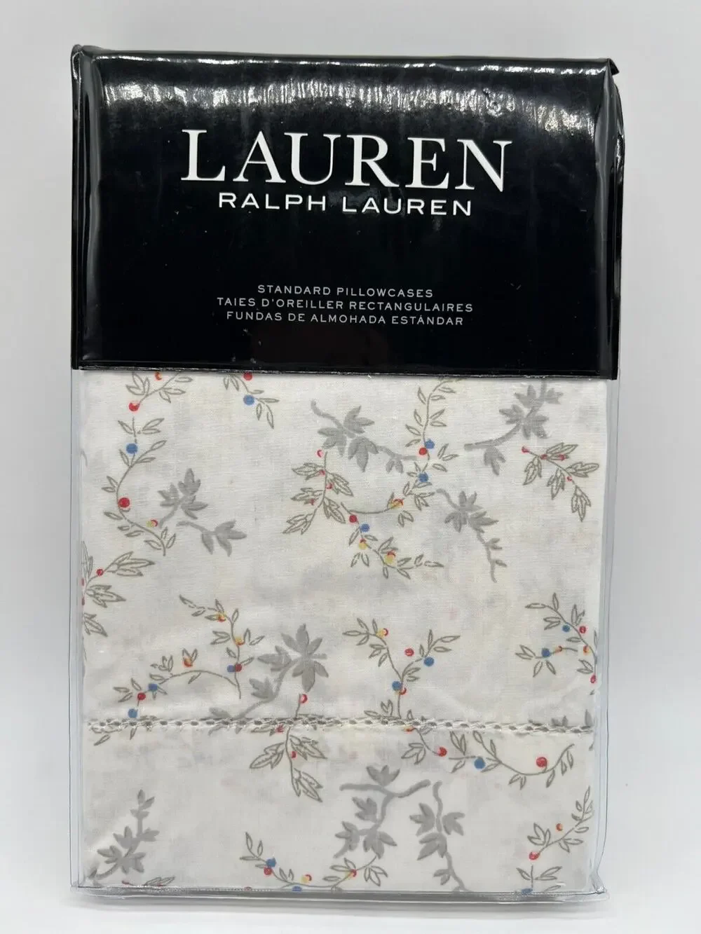 Lauren Ralph Lauren Carolyne Vine 2 Standard Pillowcases Grey NWT $150